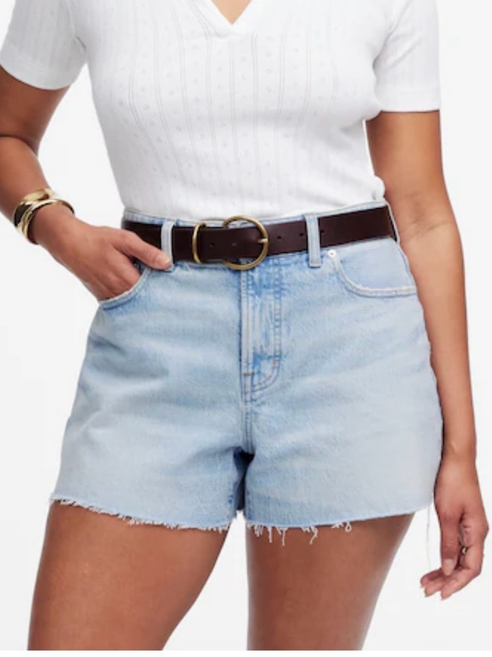 Madewell Light Blue High-Rise Frayed Denim Shorts